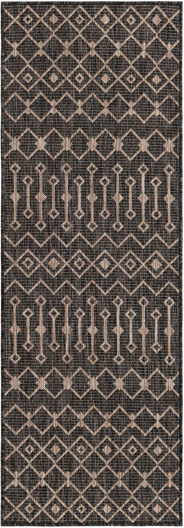 Charcoal Gray 2' x 6' 1 Outdoor Trellis Runner Area Rug Weather Resistant for Patio, Deck, Terrace, Balcony, Porch Geometric Design Water Safe Outside Carpet for Sale at Rug Engine