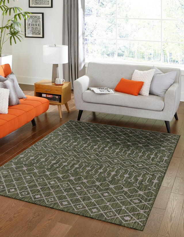 Green 6' 1 x 9' Outdoor Trellis Rectangle Area Rug Weather Resistant for Patio, Deck, Terrace, Balcony, Porch Geometric Design Water Safe Outside Carpet for Sale at Rug Engine
