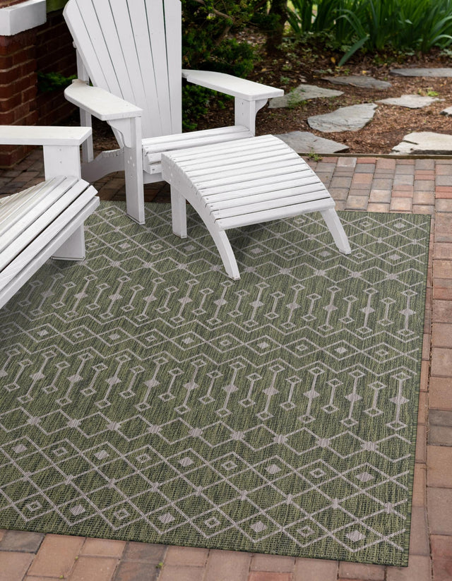 Green 5' 3 x 8' Outdoor Trellis Rectangle Area Rug Weather Resistant for Patio, Deck, Terrace, Balcony, Porch Geometric Design Water Safe Outside Carpet for Sale at Rug Engine