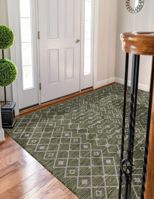 Green 9' x 12' Outdoor Trellis Rectangle Area Rug Weather Resistant for Patio, Deck, Terrace, Balcony, Porch Geometric Design Water Safe Outside Carpet for Sale at Rug Engine