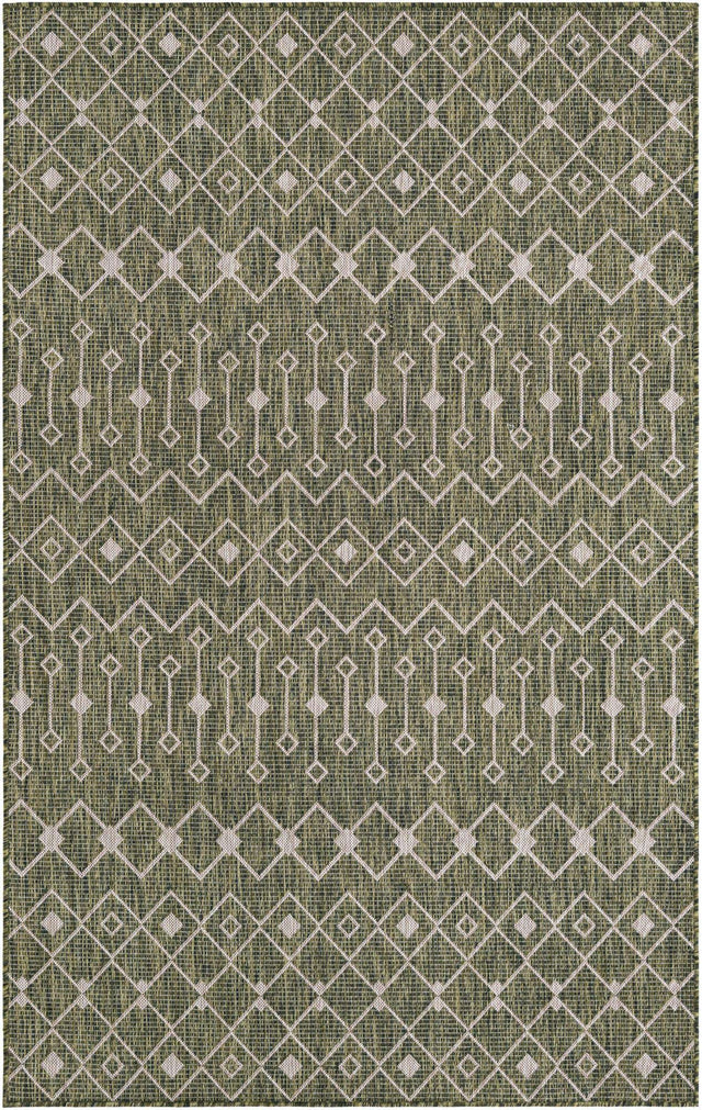 Green 5' 3 x 8' Outdoor Trellis Rectangle Area Rug Weather Resistant for Patio, Deck, Terrace, Balcony, Porch Geometric Design Water Safe Outside Carpet for Sale at Rug Engine