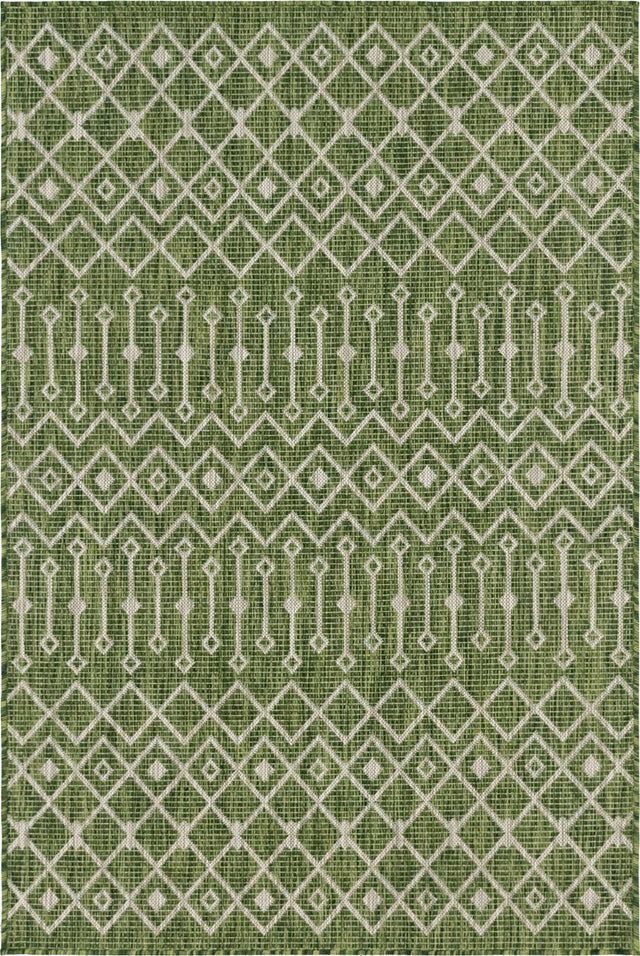 Green 4' 1 x 6' 1 Outdoor Trellis Rectangle Area Rug Weather Resistant for Patio, Deck, Terrace, Balcony, Porch Geometric Design Water Safe Outside Carpet for Sale at Rug Engine
