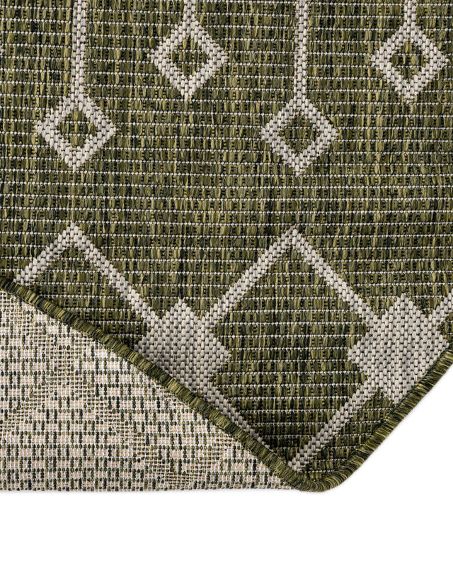 Green 13' 1 x 13' 1 Outdoor Trellis Round Area Rug Weather Resistant for Patio, Deck, Terrace, Balcony, Porch Geometric Design Water Safe Outside Carpet for Sale at Rug Engine