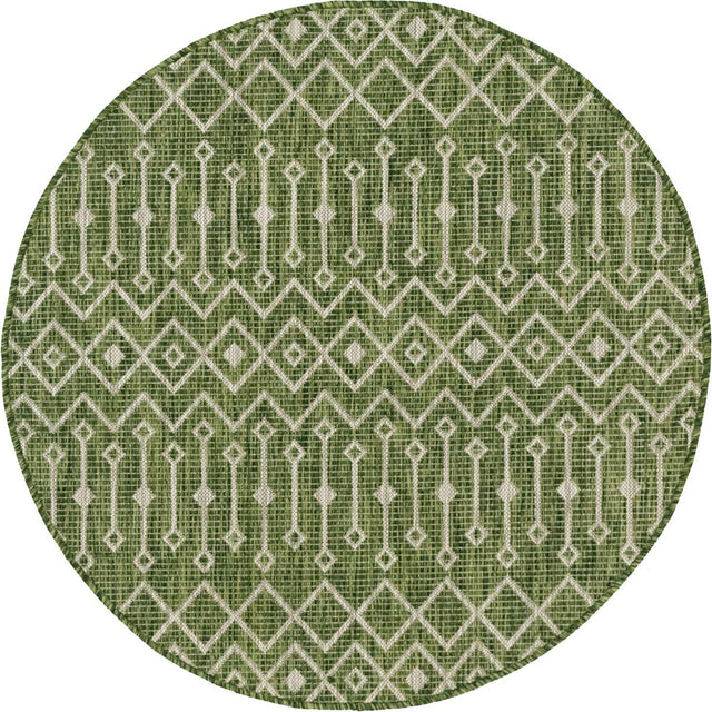Green 4' 1 x 4' 1 Outdoor Trellis Round Area Rug Weather Resistant for Patio, Deck, Terrace, Balcony, Porch Geometric Design Water Safe Outside Carpet for Sale at Rug Engine
