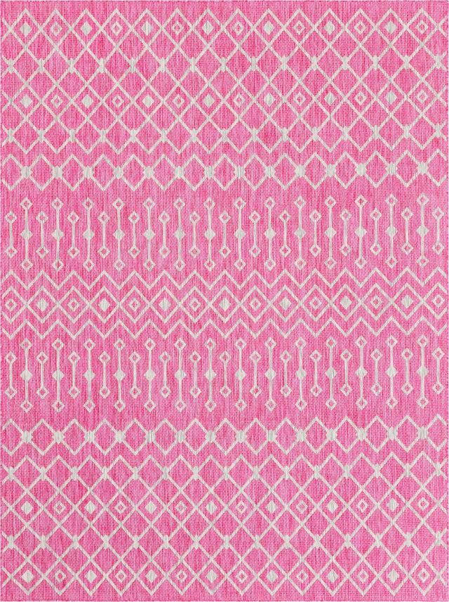 Fuschia 9' x 12' Outdoor Trellis Rectangle Area Rug Weather Resistant for Patio, Deck, Terrace, Balcony, Porch Geometric Design Water Safe Outside Carpet for Sale at Rug Engine