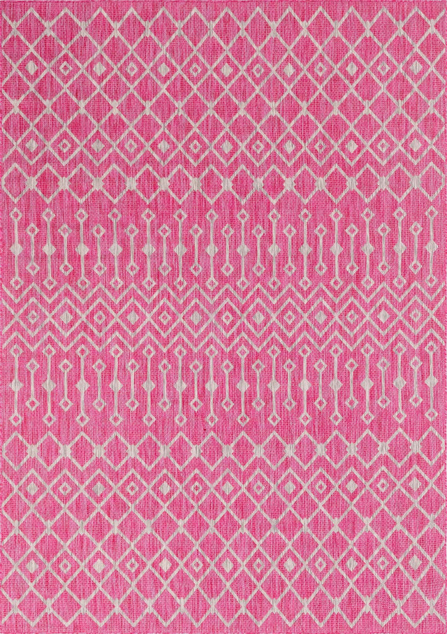 Fuschia 7' 10 x 11' Outdoor Trellis Rectangle Area Rug Weather Resistant for Patio, Deck, Terrace, Balcony, Porch Geometric Design Water Safe Outside Carpet for Sale at Rug Engine