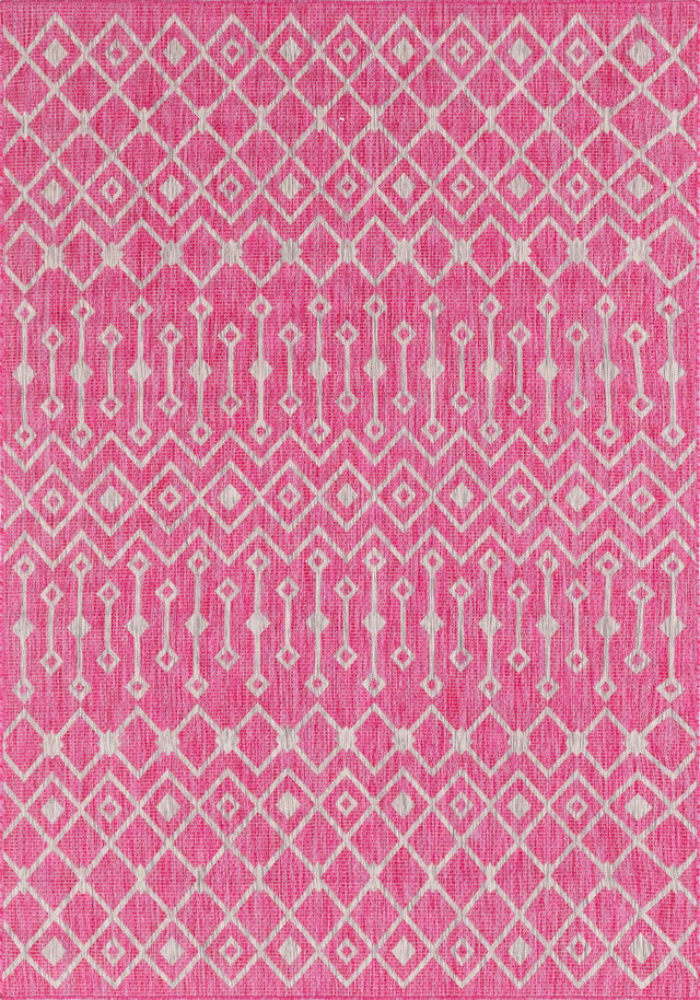 Fuschia 7' 1 x 10' Outdoor Trellis Rectangle Area Rug Weather Resistant for Patio, Deck, Terrace, Balcony, Porch Geometric Design Water Safe Outside Carpet for Sale at Rug Engine