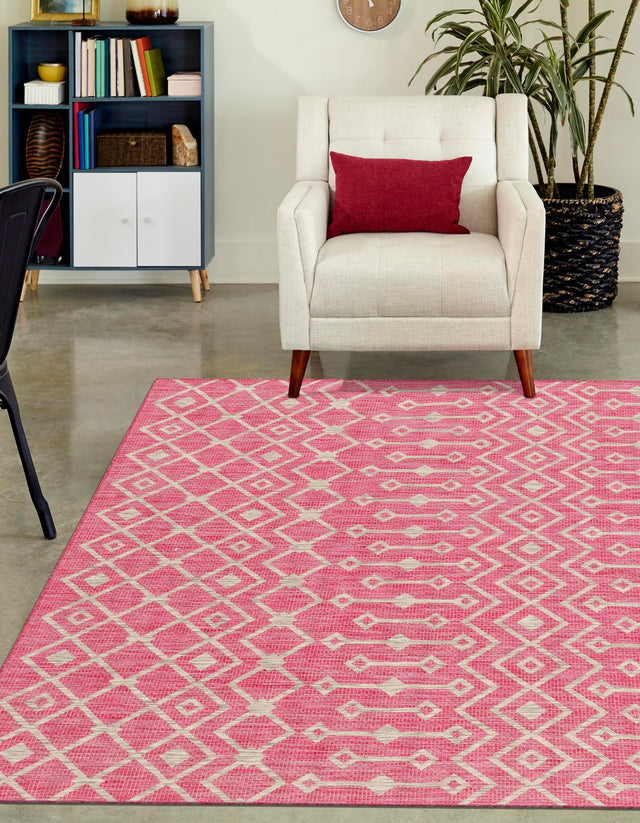 Fuschia 7' 1 x 10' Outdoor Trellis Rectangle Area Rug Weather Resistant for Patio, Deck, Terrace, Balcony, Porch Geometric Design Water Safe Outside Carpet for Sale at Rug Engine