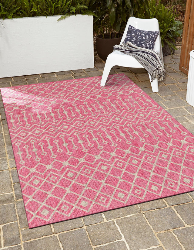 Fuschia 9' x 12' Outdoor Trellis Rectangle Area Rug Weather Resistant for Patio, Deck, Terrace, Balcony, Porch Geometric Design Water Safe Outside Carpet for Sale at Rug Engine