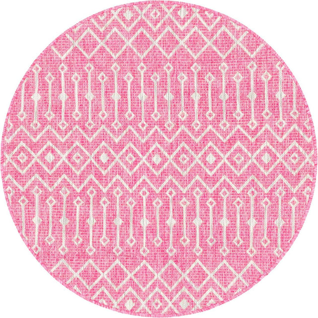 Fuschia 4' 1 x 4' 1 Outdoor Trellis Round Area Rug Weather Resistant for Patio, Deck, Terrace, Balcony, Porch Geometric Design Water Safe Outside Carpet for Sale at Rug Engine