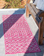 Fuschia 2' x 6' 1 Outdoor Trellis Runner Area Rug Weather Resistant for Patio, Deck, Terrace, Balcony, Porch