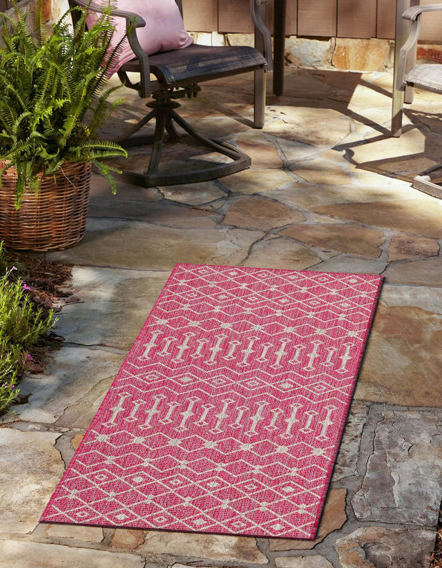 Fuschia 2' x 6' 1 Outdoor Trellis Runner Area Rug Weather Resistant for Patio, Deck, Terrace, Balcony, Porch Geometric Design Water Safe Outside Carpet for Sale at Rug Engine