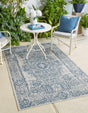 Blue 5' 3 x 8' Outdoor Traditional Rectangle Area Rug Weather Resistant for Patio, Deck, Terrace, Balcony, Porch