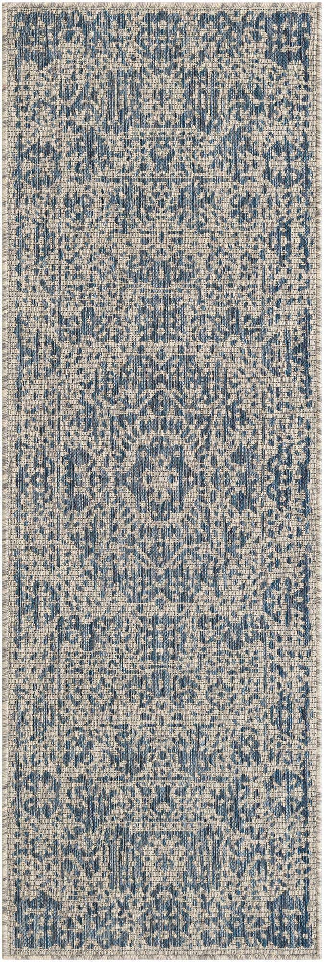 Blue 2' x 6' 1 Outdoor Traditional Runner Area Rug Weather Resistant for Patio, Deck, Terrace, Balcony, Porch Classical Design Outside Carpet for Sale at Rug Engine