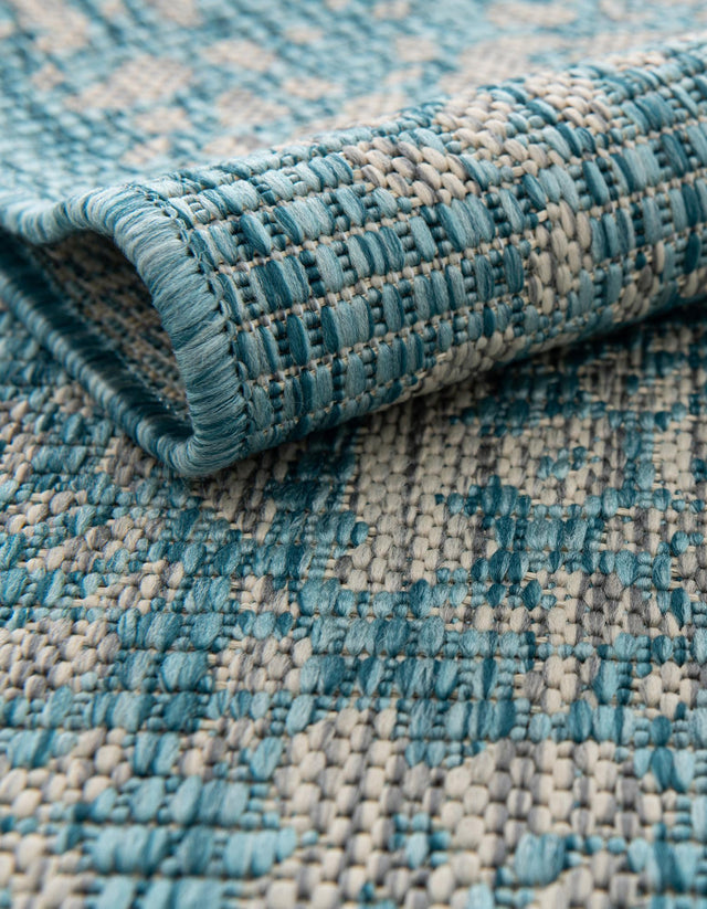 Light Aqua 7' 1 x 10' Outdoor Traditional Rectangle Area Rug Weather Resistant for Patio, Deck, Terrace, Balcony, Porch Classical Design Outside Carpet for Sale at Rug Engine