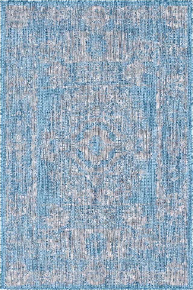 Light Aqua 4' 1 x 6' 1 Outdoor Traditional Rectangle Area Rug Weather Resistant for Patio, Deck, Terrace, Balcony, Porch Classical Design Outside Carpet for Sale at Rug Engine