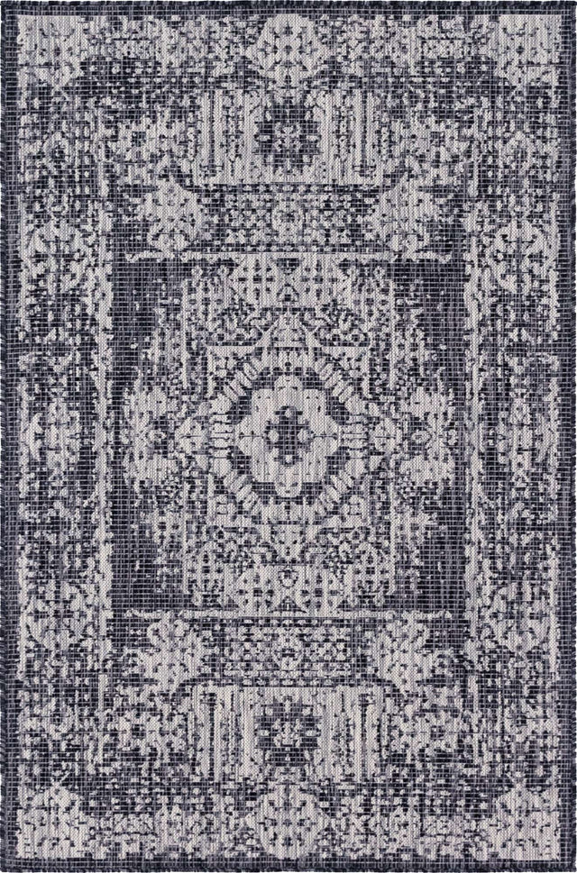 Charcoal Gray 4' 1 x 6' 1 Outdoor Traditional Rectangle Area Rug Weather Resistant for Patio, Deck, Terrace, Balcony, Porch Classical Design Outside Carpet for Sale at Rug Engine