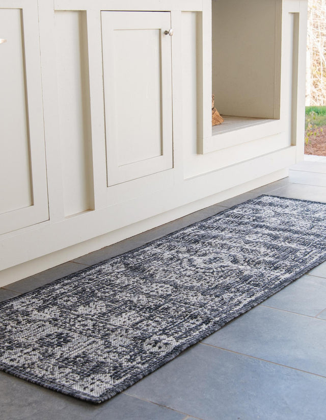 Charcoal Gray 2' x 6' 1 Outdoor Traditional Runner Area Rug Weather Resistant for Patio, Deck, Terrace, Balcony, Porch Classical Design Outside Carpet for Sale at Rug Engine
