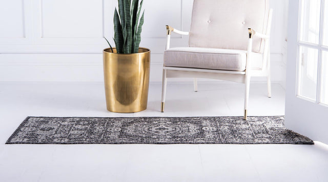 Charcoal Gray 2' x 6' 1 Outdoor Traditional Runner Area Rug Weather Resistant for Patio, Deck, Terrace, Balcony, Porch Classical Design Outside Carpet for Sale at Rug Engine