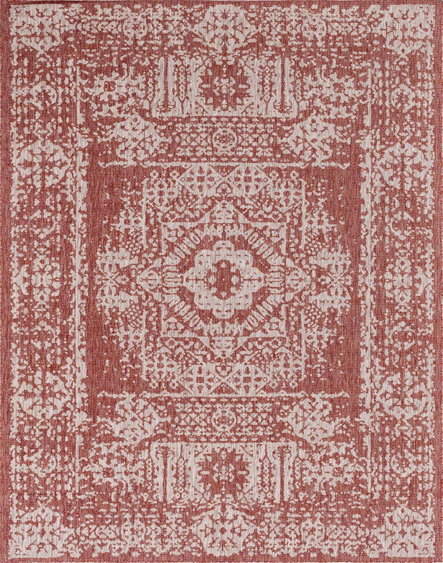 Rust Red 9' x 12' Outdoor Traditional Rectangle Area Rug Weather Resistant for Patio, Deck, Terrace, Balcony, Porch Classical Design Outside Carpet for Sale at Rug Engine