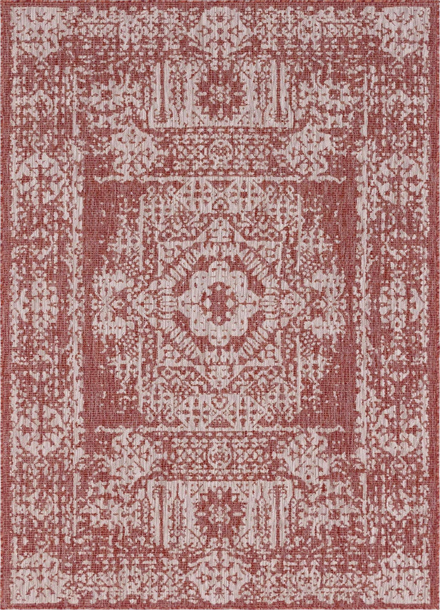 Rust Red 7' 1 x 10' Outdoor Traditional Rectangle Area Rug Weather Resistant for Patio, Deck, Terrace, Balcony, Porch Classical Design Outside Carpet for Sale at Rug Engine