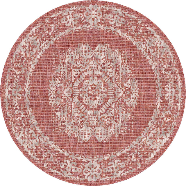 Rust Red 4' 1 x 4' 1 Outdoor Traditional Round Area Rug Weather Resistant for Patio, Deck, Terrace, Balcony, Porch Classical Design Outside Carpet for Sale at Rug Engine