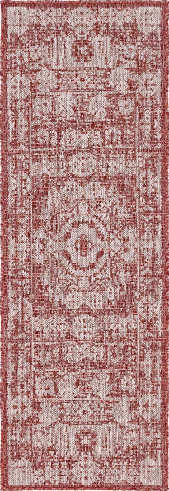 Rust Red 2' x 6' 1 Outdoor Traditional Runner Area Rug Weather Resistant for Patio, Deck, Terrace, Balcony, Porch Classical Design Outside Carpet for Sale at Rug Engine