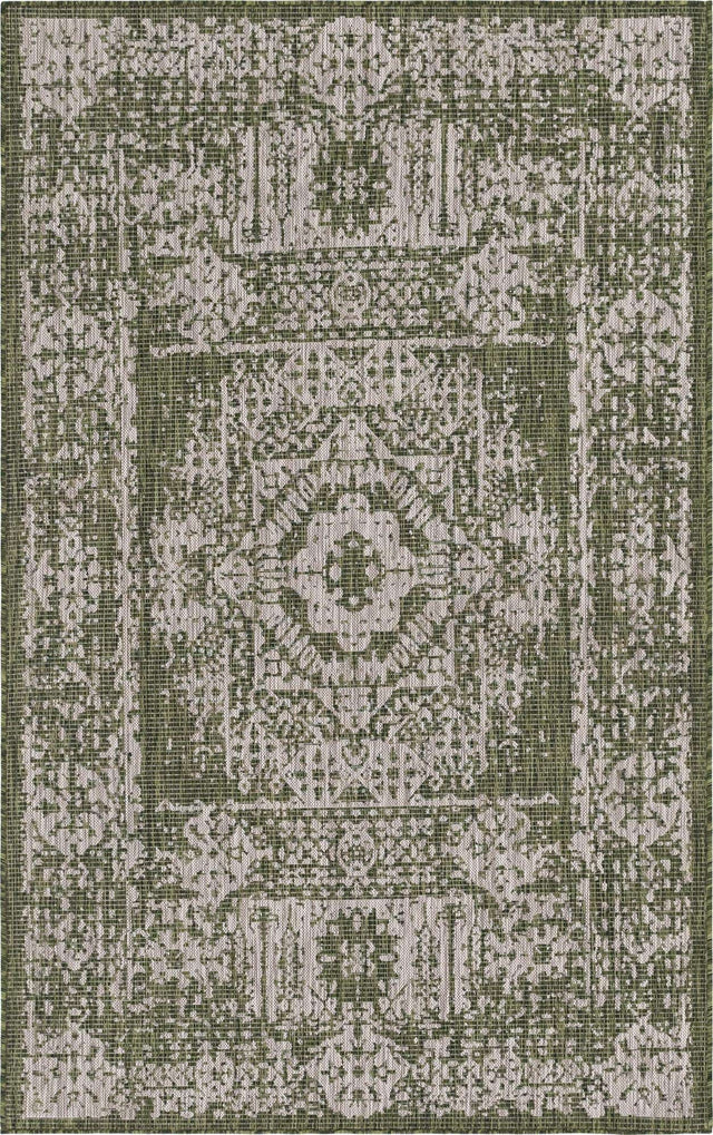 Green 5' 3 x 8' Outdoor Traditional Rectangle Area Rug Weather Resistant for Patio, Deck, Terrace, Balcony, Porch Classical Design Outside Carpet for Sale at Rug Engine