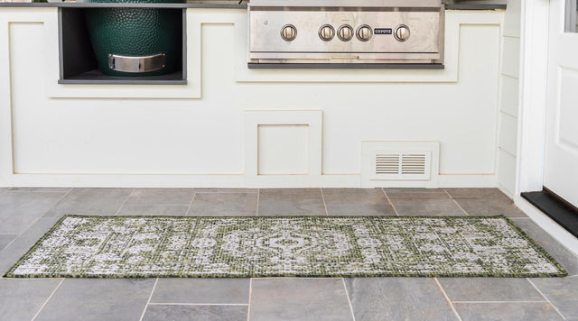 Green 2' 7 x 10' Outdoor Traditional Runner Area Rug Weather Resistant for Patio, Deck, Terrace, Balcony, Porch Classical Design Outside Carpet for Sale at Rug Engine