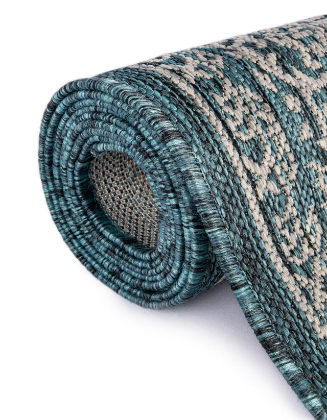 Teal 4' 1 x 6' 1 Outdoor Traditional Rectangle Area Rug Weather Resistant for Patio, Deck, Terrace, Balcony, Porch Classical Design Outside Carpet for Sale at Rug Engine
