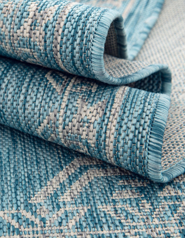 Light Aqua 9' x 12' Outdoor Traditional Rectangle Area Rug Weather Resistant for Patio, Deck, Terrace, Balcony, Porch Classical Design Outside Carpet for Sale at Rug Engine