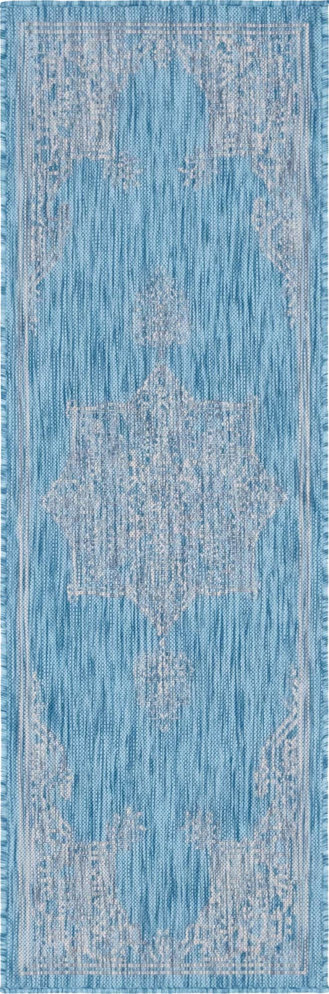 Light Aqua 2' x 6' 1 Outdoor Traditional Runner Area Rug Weather Resistant for Patio, Deck, Terrace, Balcony, Porch Classical Design Outside Carpet for Sale at Rug Engine