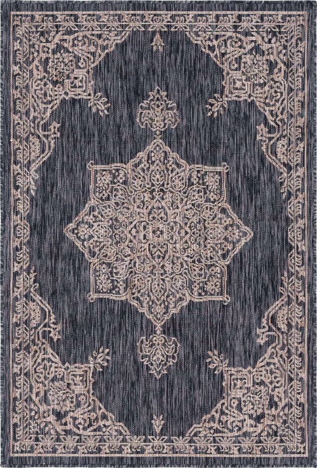 Charcoal Gray 4' 1 x 6' 1 Outdoor Traditional Rectangle Area Rug Weather Resistant for Patio, Deck, Terrace, Balcony, Porch Classical Design Outside Carpet for Sale at Rug Engine