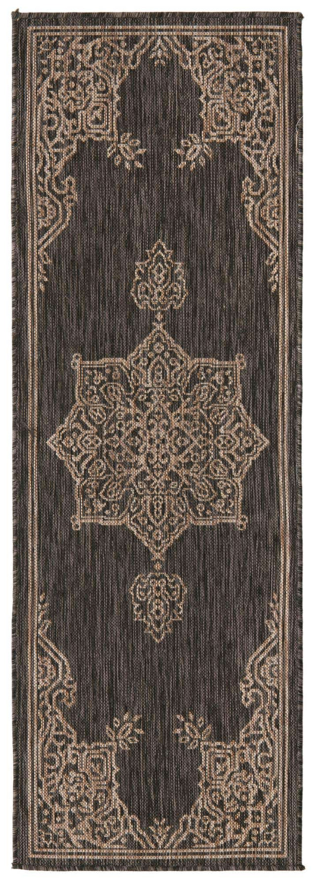 Charcoal Gray 2' x 6' 1 Outdoor Traditional Runner Area Rug Weather Resistant for Patio, Deck, Terrace, Balcony, Porch Classical Design Outside Carpet for Sale at Rug Engine