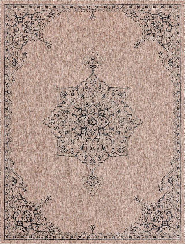Beige 9' x 12' Outdoor Traditional Rectangle Area Rug Weather Resistant for Patio, Deck, Terrace, Balcony, Porch Classical Design Outside Carpet for Sale at Rug Engine