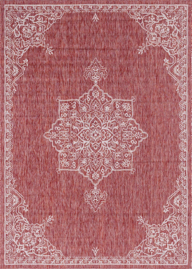 Rust Red 7' 10 x 11' Outdoor Traditional Rectangle Area Rug Weather Resistant for Patio, Deck, Terrace, Balcony, Porch Classical Design Outside Carpet for Sale at Rug Engine