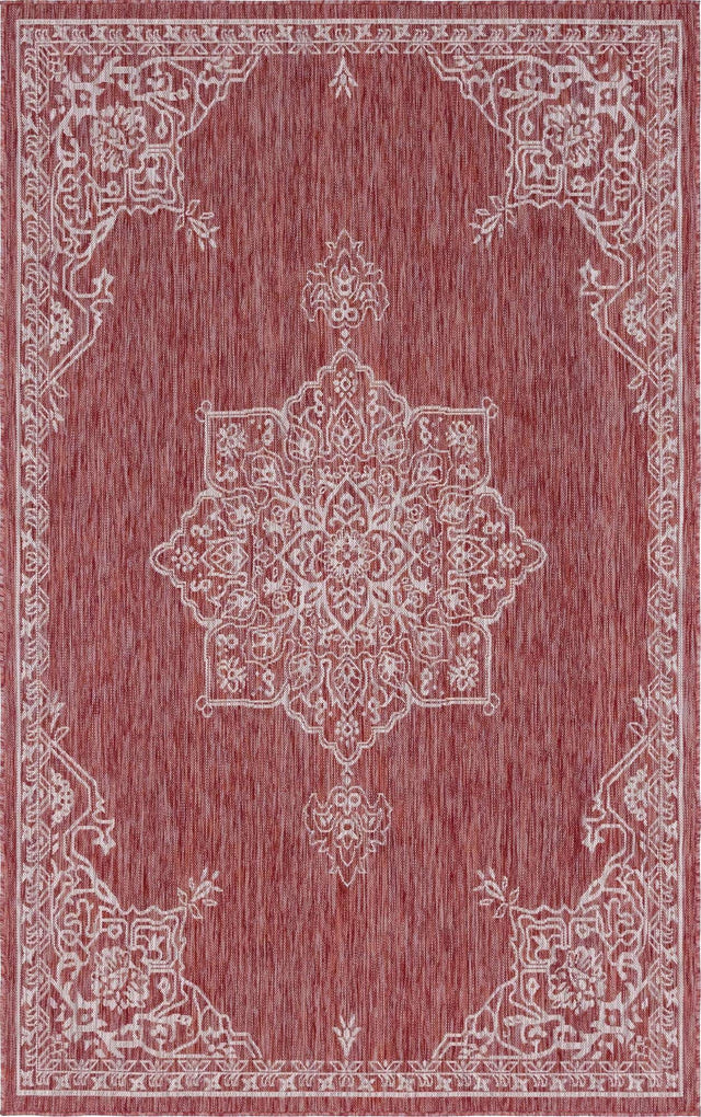 Rust Red 5' 3 x 8' Outdoor Traditional Rectangle Area Rug Weather Resistant for Patio, Deck, Terrace, Balcony, Porch Classical Design Outside Carpet for Sale at Rug Engine