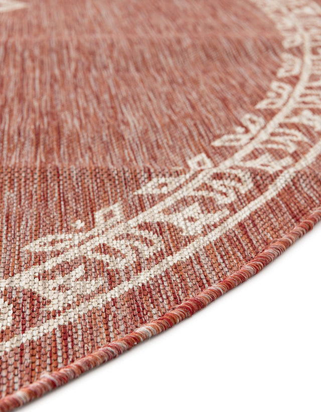 Rust Red 4' 1 x 4' 1 Outdoor Traditional Round Area Rug Weather Resistant for Patio, Deck, Terrace, Balcony, Porch Classical Design Outside Carpet for Sale at Rug Engine