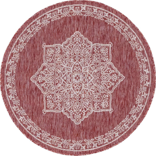 Rust Red 4' 1 x 4' 1 Outdoor Traditional Round Area Rug Weather Resistant for Patio, Deck, Terrace, Balcony, Porch Classical Design Outside Carpet for Sale at Rug Engine