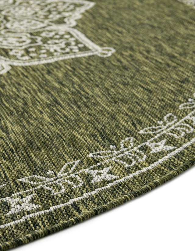 Green 12' x 12' Outdoor Traditional Round Area Rug Weather Resistant for Patio, Deck, Terrace, Balcony, Porch Classical Design Outside Carpet for Sale at Rug Engine