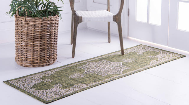 Green 2' 7 x 10' Outdoor Traditional Runner Area Rug Weather Resistant for Patio, Deck, Terrace, Balcony, Porch Classical Design Outside Carpet for Sale at Rug Engine
