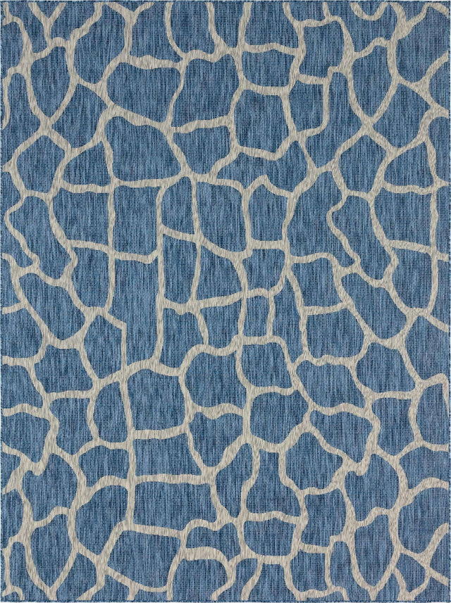 Blue 9' x 12' Outdoor Safari Rectangle Area Rug Weather Resistant for Patio, Deck, Terrace, Balcony, Porch Animal Print Wildlife Nature Carpet for Sale at Rug Engine