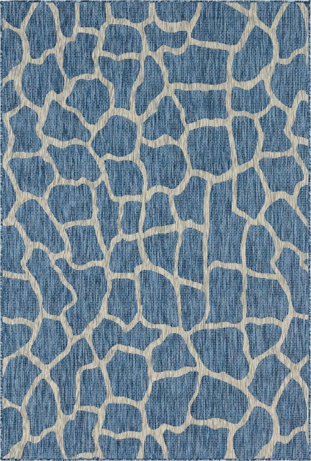 Blue 6' 1 x 9' Outdoor Safari Rectangle Area Rug Weather Resistant for Patio, Deck, Terrace, Balcony, Porch Animal Print Wildlife Nature Carpet for Sale at Rug Engine