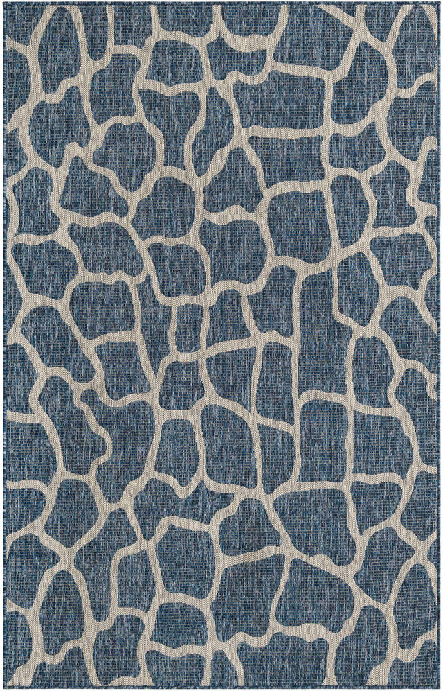 Blue 5' 3 x 8' Outdoor Safari Rectangle Area Rug Weather Resistant for Patio, Deck, Terrace, Balcony, Porch Animal Print Wildlife Nature Carpet for Sale at Rug Engine