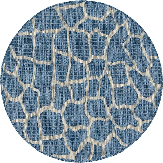 Blue 4' 1 x 4' 1 Outdoor Safari Round Area Rug Weather Resistant for Patio, Deck, Terrace, Balcony, Porch Animal Print Wildlife Nature Carpet for Sale at Rug Engine
