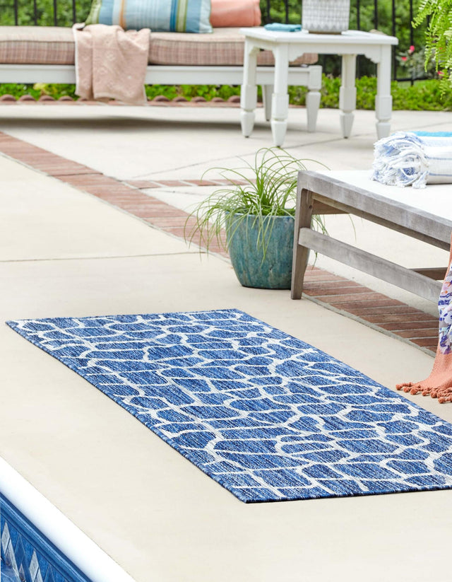 Blue 2' x 6' 1 Outdoor Safari Runner Area Rug Weather Resistant for Patio, Deck, Terrace, Balcony, Porch Animal Print Wildlife Nature Carpet for Sale at Rug Engine
