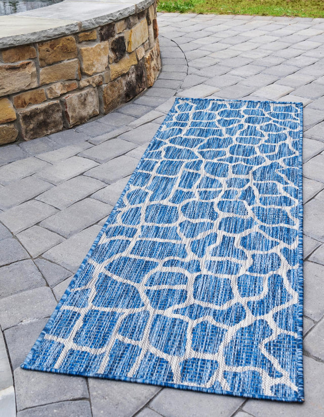 Blue 2' x 6' 1 Outdoor Safari Runner Area Rug Weather Resistant for Patio, Deck, Terrace, Balcony, Porch Animal Print Wildlife Nature Carpet for Sale at Rug Engine