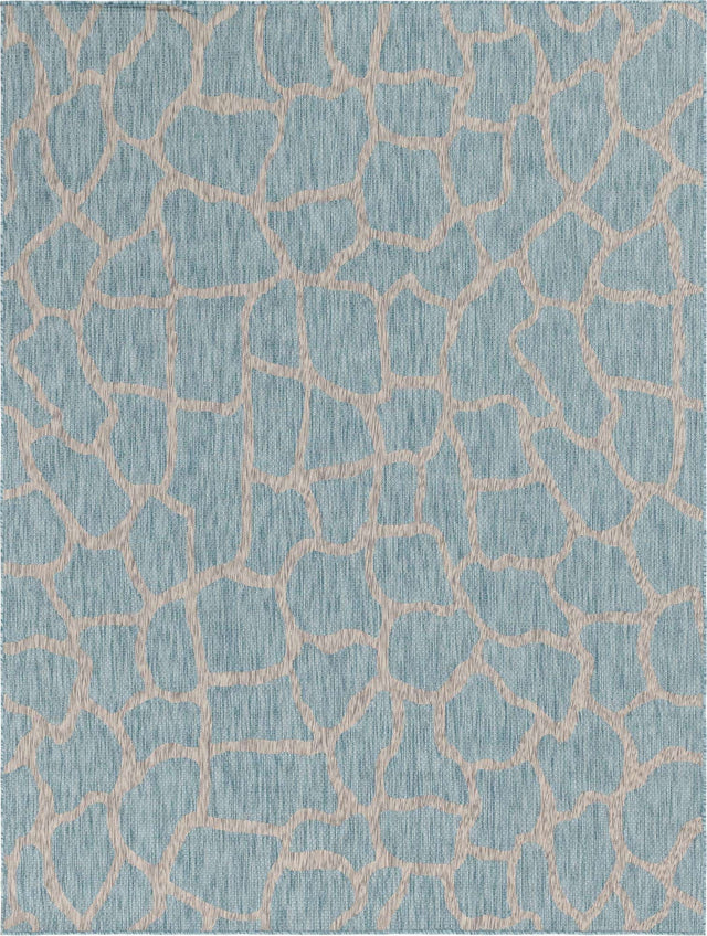 Light Aqua 9' x 12' Outdoor Safari Rectangle Area Rug Weather Resistant for Patio, Deck, Terrace, Balcony, Porch Animal Print Wildlife Nature Carpet for Sale at Rug Engine