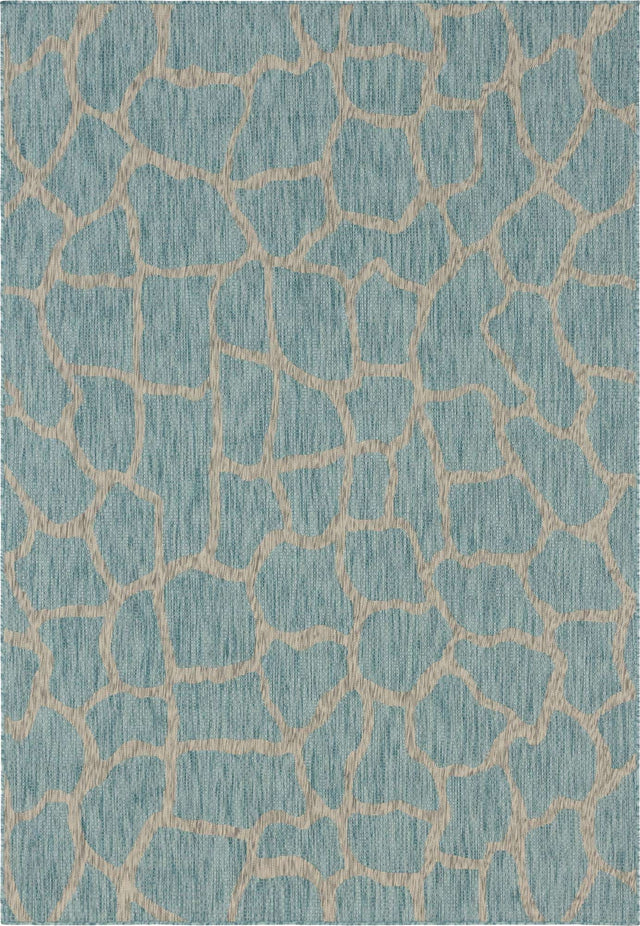 Light Aqua 7' 1 x 10' Outdoor Safari Rectangle Area Rug Weather Resistant for Patio, Deck, Terrace, Balcony, Porch Animal Print Wildlife Nature Carpet for Sale at Rug Engine