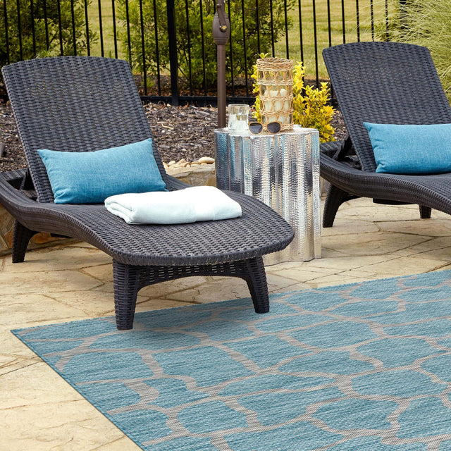 Light Aqua 5' 3 x 8' Outdoor Safari Rectangle Area Rug Weather Resistant for Patio, Deck, Terrace, Balcony, Porch Animal Print Wildlife Nature Carpet for Sale at Rug Engine